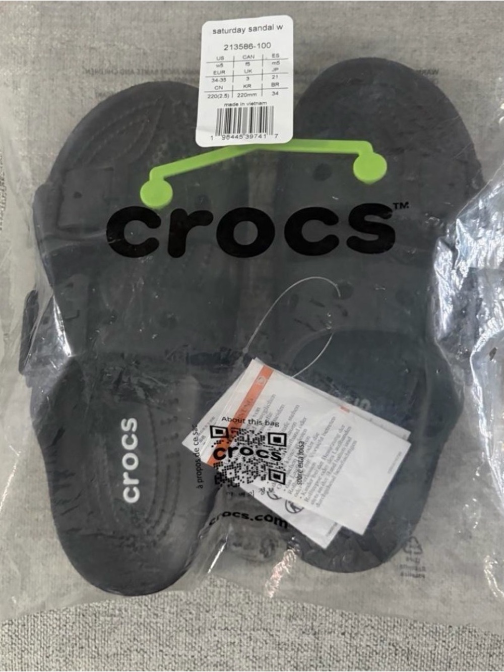 CROCS Black Slide Sandals with Lime Accent